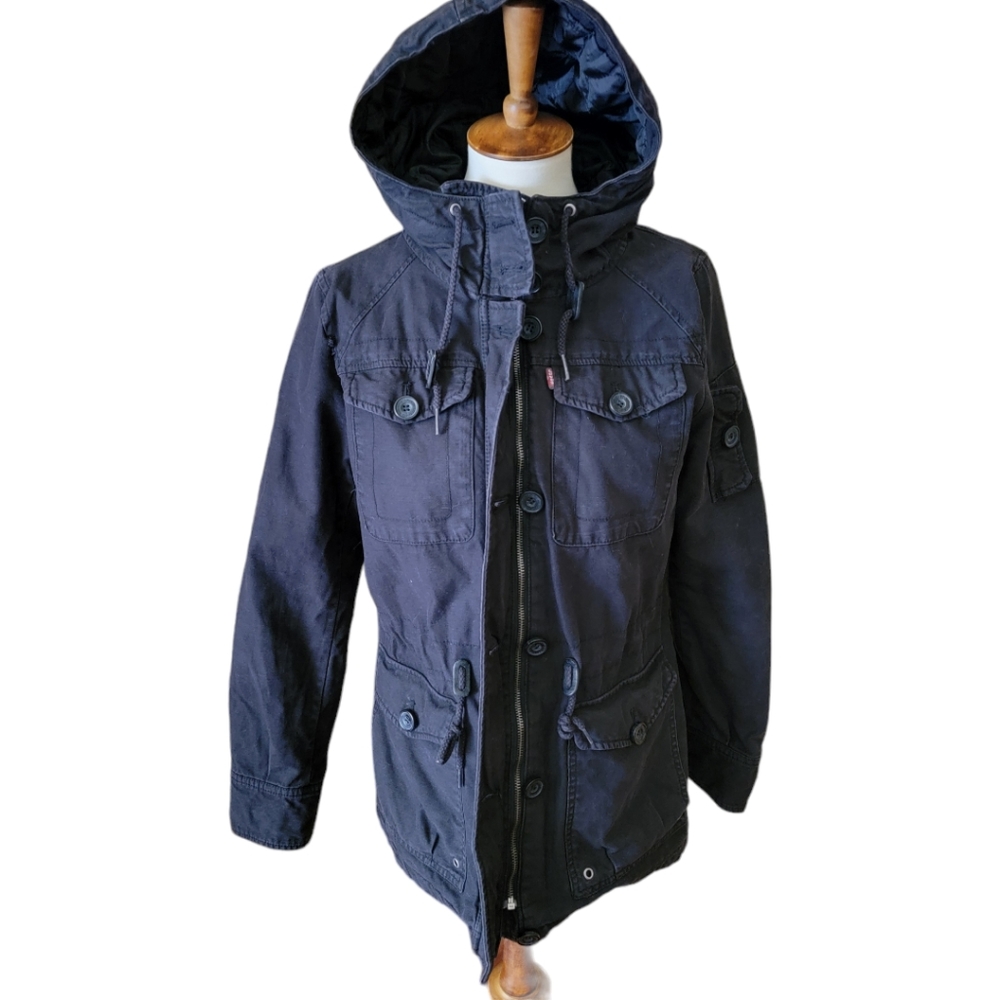 LEVI STRAUSS |Vintage Levi's Canvas Parka, Black, Hooded Quilted Retro Levi Sz.M